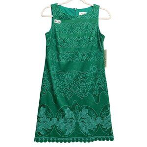 NWT Eliza J Malta Textured Floral Lined Shift Mini Dress 4P Green Cocktail